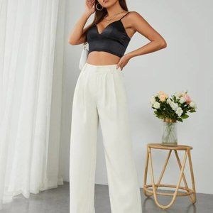 SHEIN PETITE High Waist Plicated Detail Suit Pants